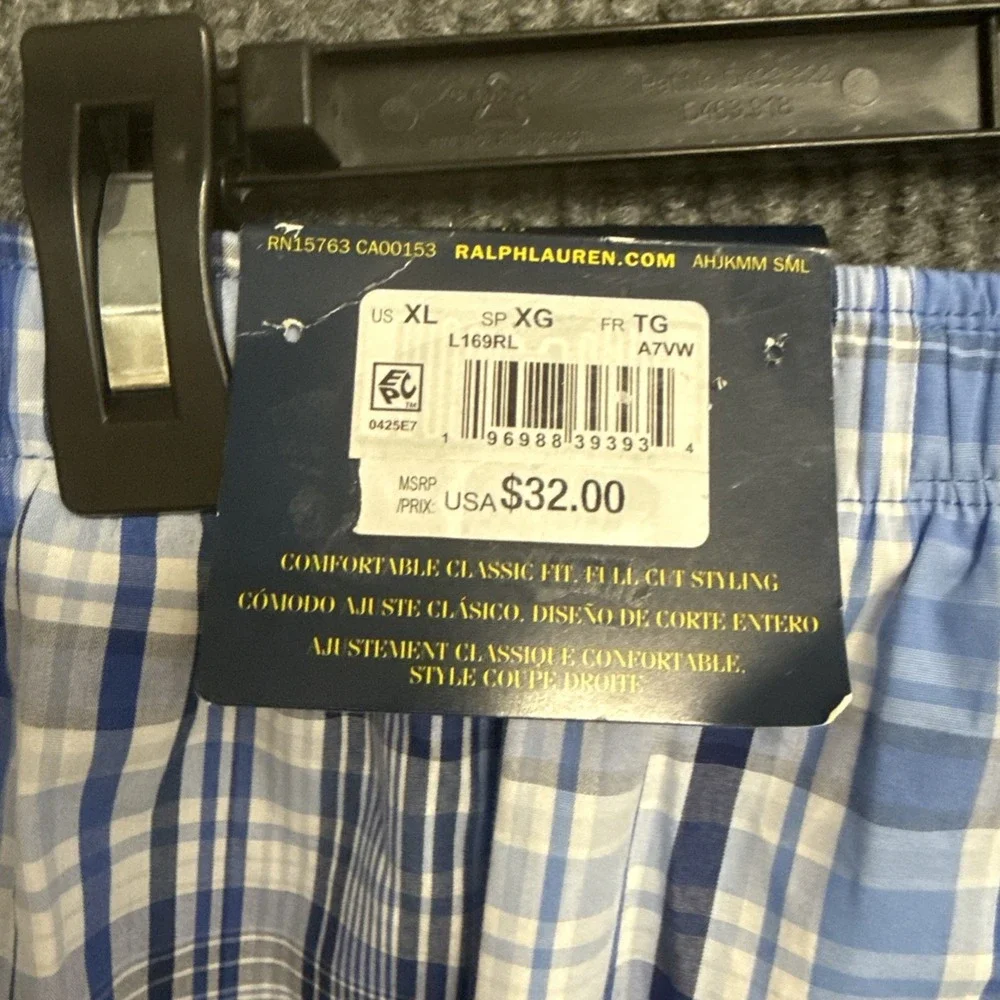 Polo Ralph Lauren Mens Classic Fit Plaid 100% Cotton Size XL Woven Boxer Shorts